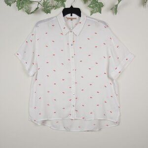 My Danielle Size XL Umbrella Print Short Sleeves Red White Casual Top Blouse NWT
